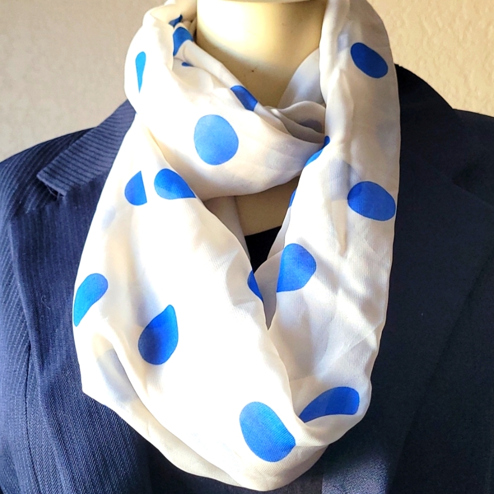 Cream and blue polka-dot sheer Infinity scarf
